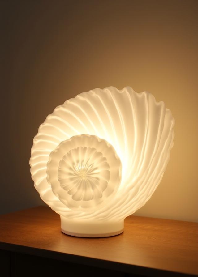 Base per lampada in ceramica a forma di conchiglia nautilus